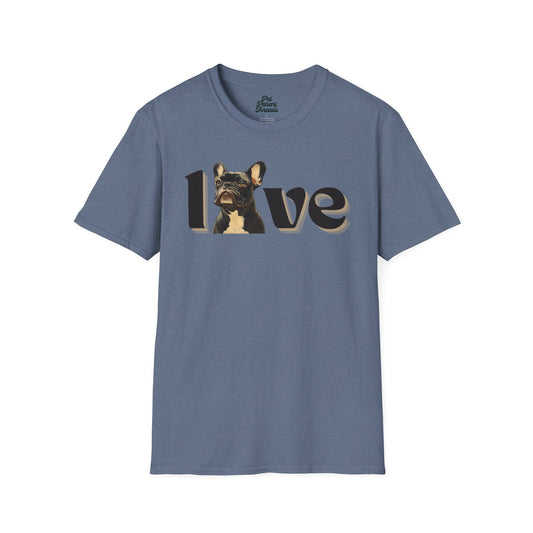 âLOVE" French Bulldog Graphic Tee Heather Indigo