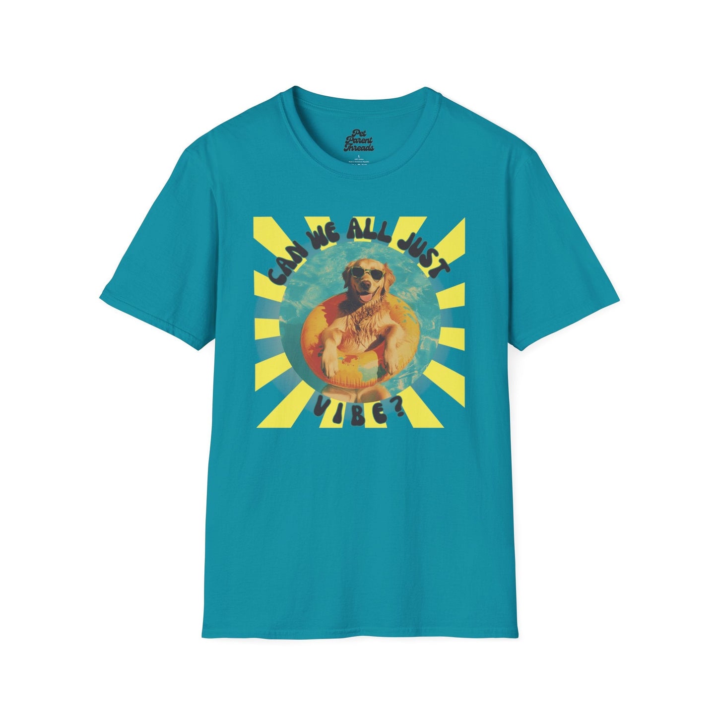 "Can We All Just Vibe?â Retro Summer Graphic Tee Tropical Blue