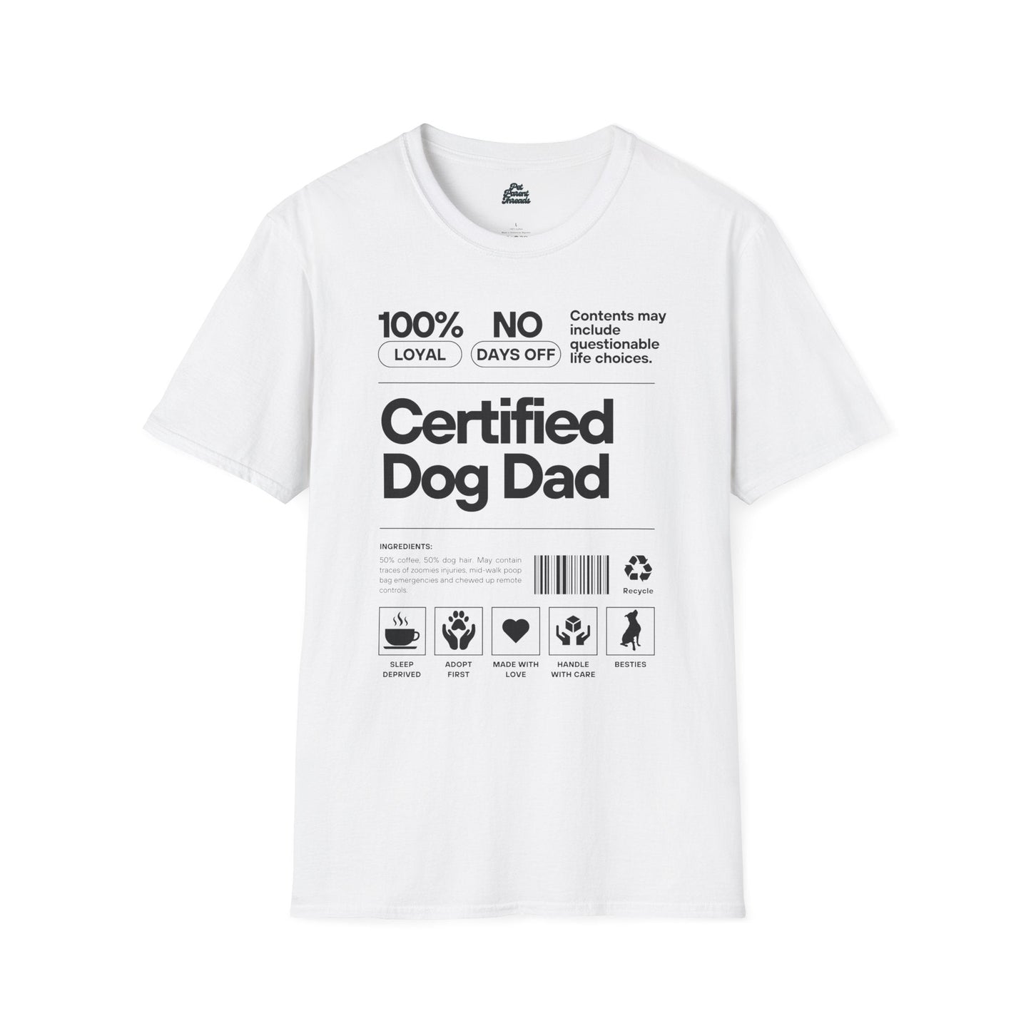 "Certified Dog Dad" Funny Label Graphic Tee White