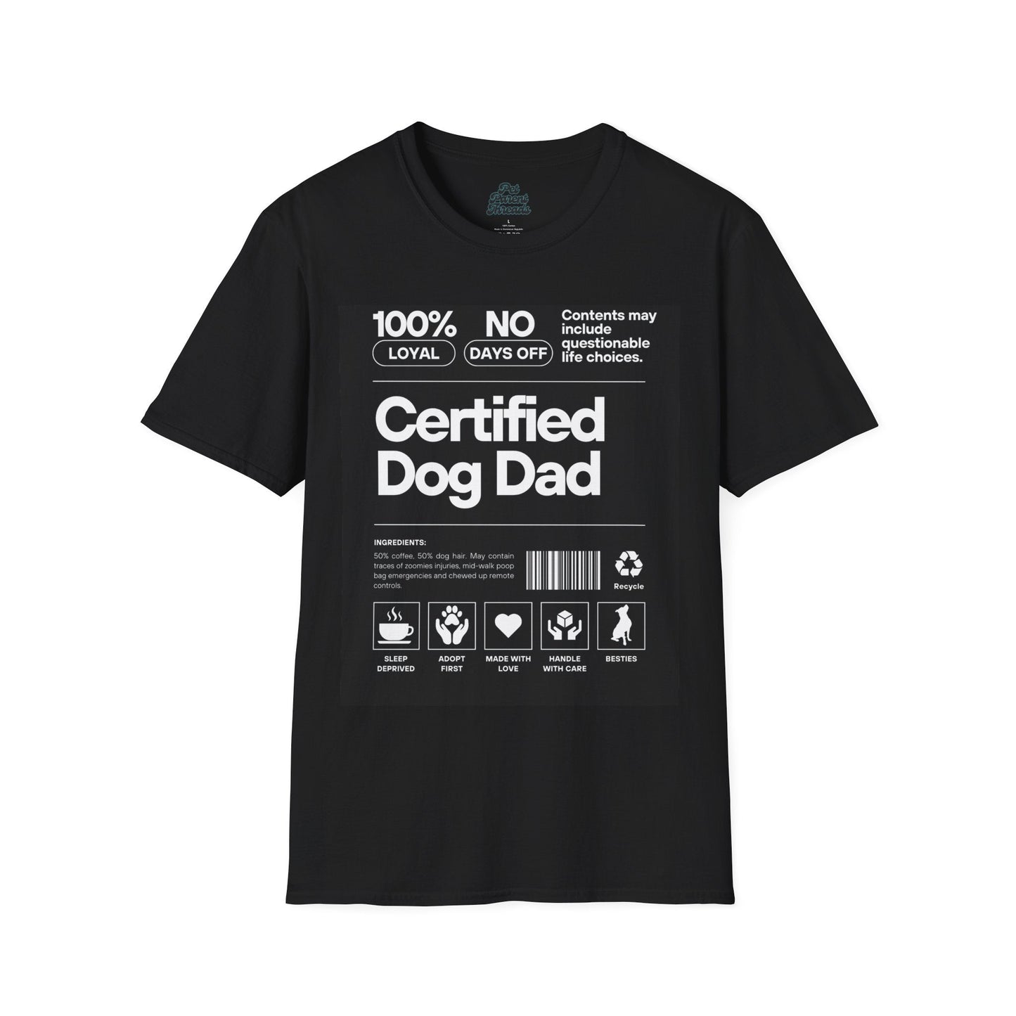 "Certified Dog Dad" Funny Label Graphic Tee Black