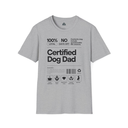 "Certified Dog Dad" Funny Label Graphic Tee Sport Grey