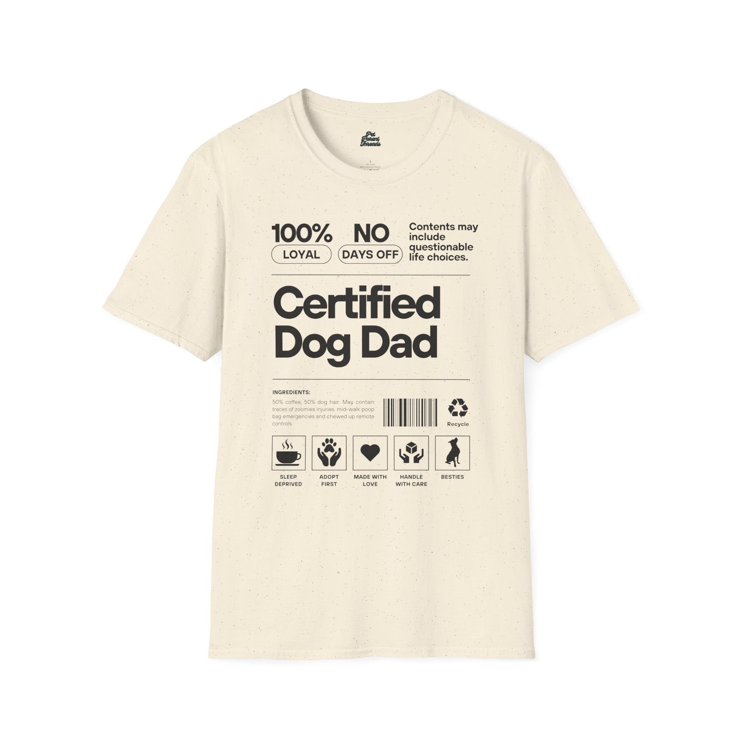 "Certified Dog Dad" Funny Label Graphic Tee Natural