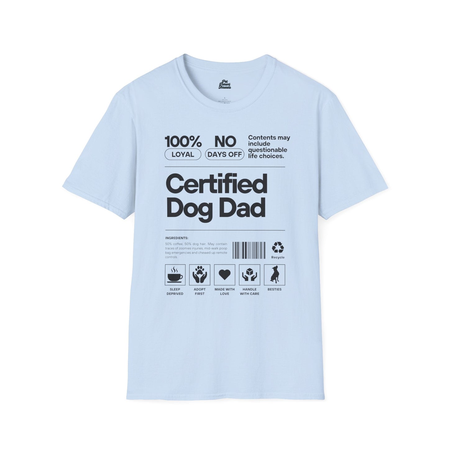 "Certified Dog Dad" Funny Label Graphic Tee Light Blue
