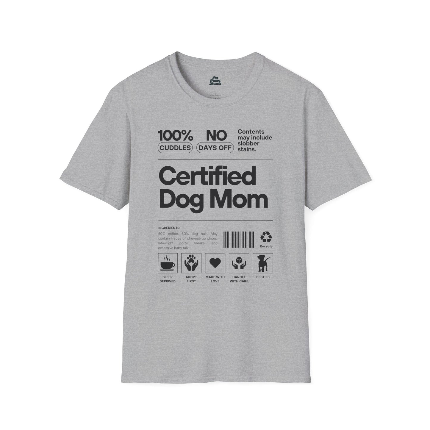 "Certified Dog Mom" Funny Label Graphic Tee Sport Grey