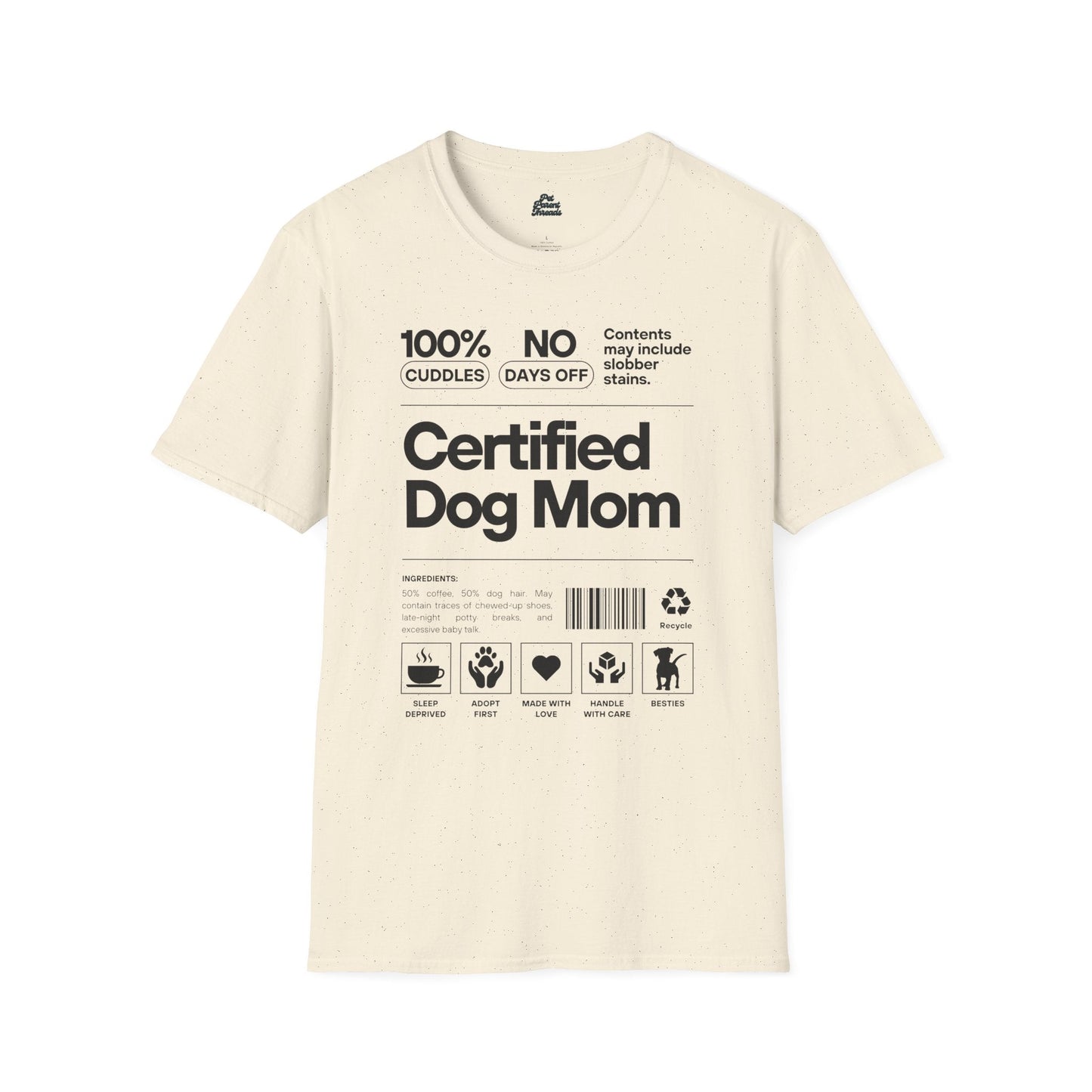 "Certified Dog Mom" Funny Label Graphic Tee Natural