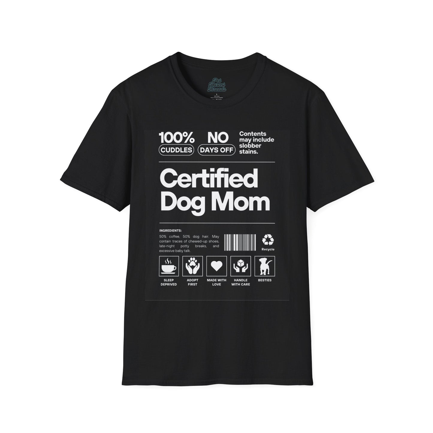 "Certified Dog Mom" Funny Label Graphic Tee Black