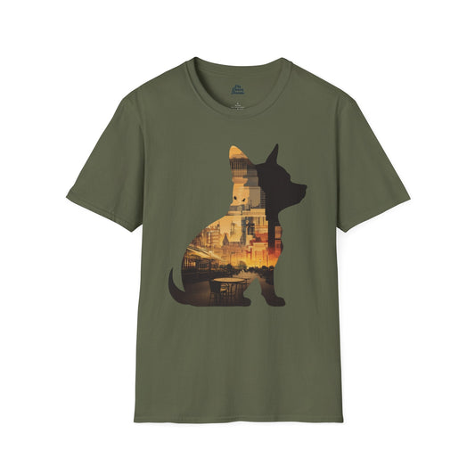 Chihuahua Cityscape Silhouette Graphic Tee Military Green