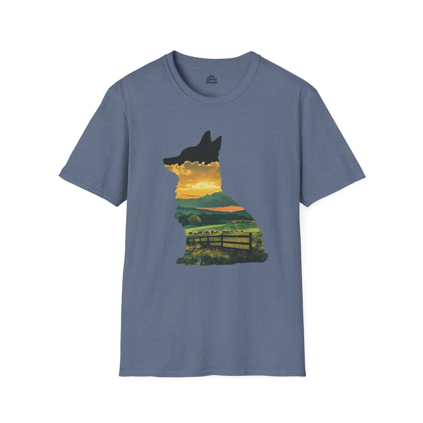 Corgi Sunset Silhouette Tee Heather Indigo