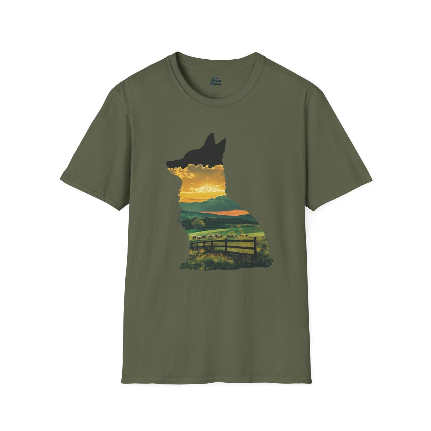 Corgi Sunset Silhouette Tee Military Green