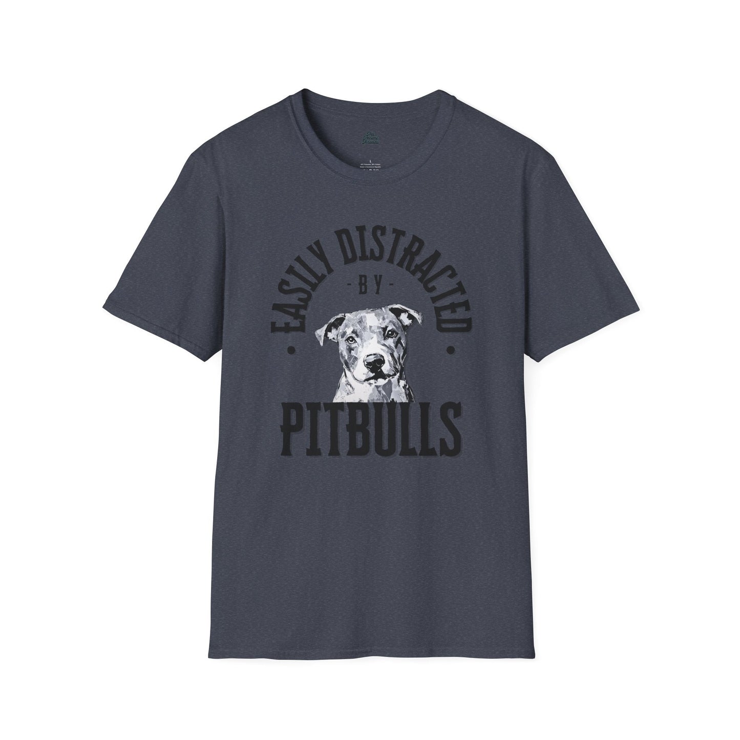 Easily Distracted by Pitbulls Graphic Tee Heather Navy