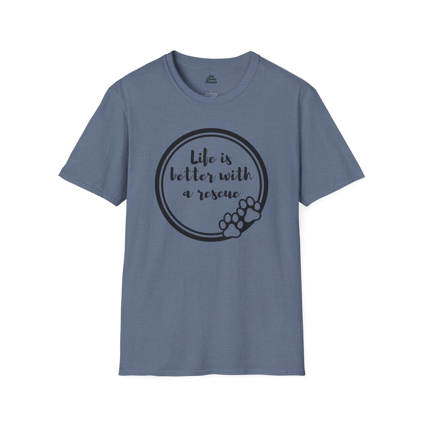 âLife Is Better With a Rescueâ Minimalist Dog Lover Graphic Tee Heather Indigo