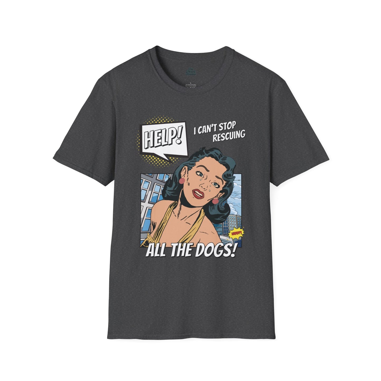 Pop Art Dog Rescue Addict Graphic Tee Dark Heather