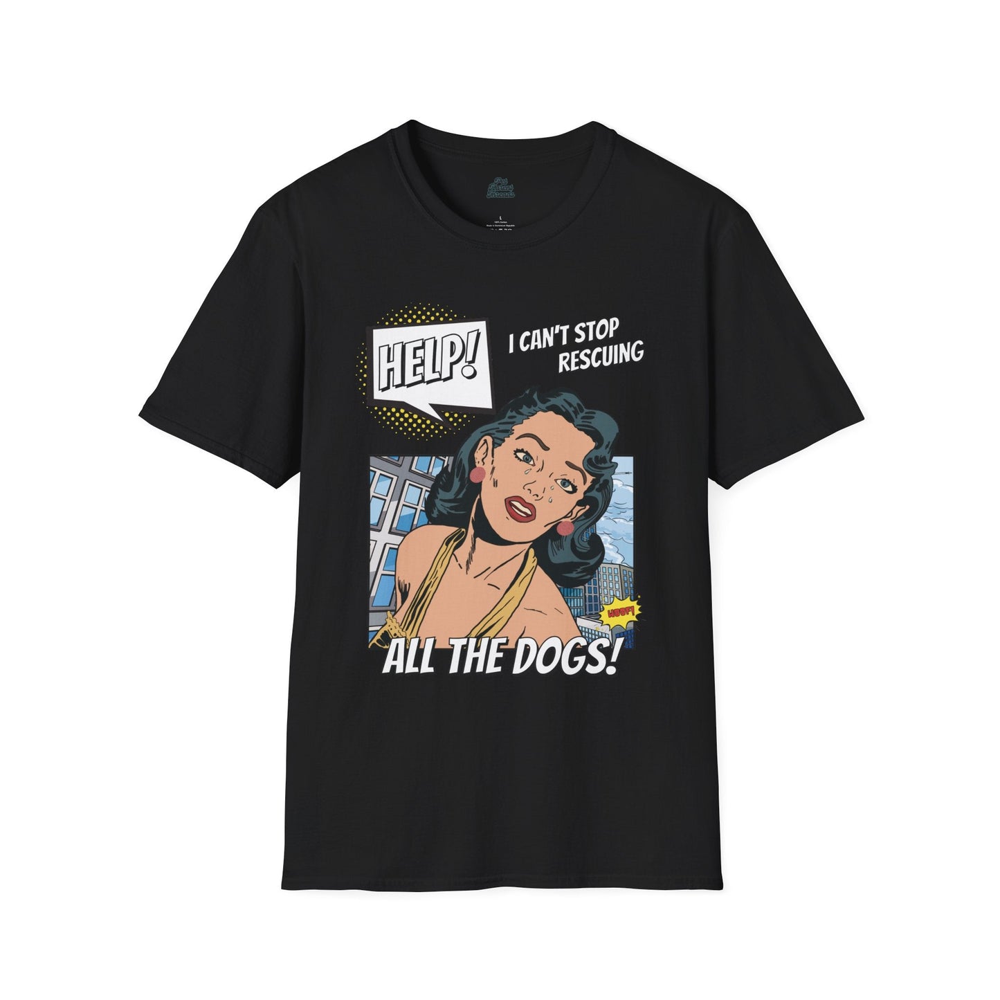 Pop Art Dog Rescue Addict Graphic Tee Black