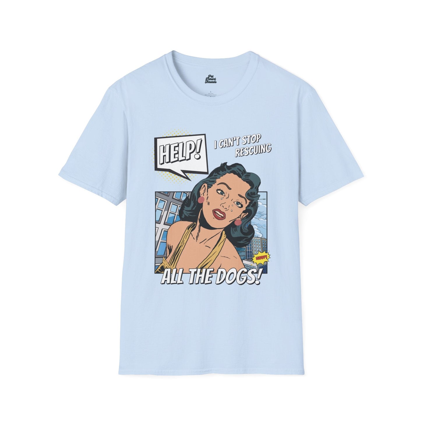Pop Art Dog Rescue Addict Graphic Tee Light Blue