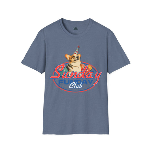 Sunday Funday Club Corgi Graphic Tee Heather Indigo