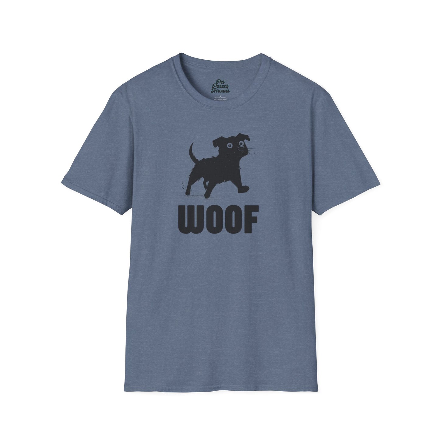 âWOOFâ Playful Minimalist Graphic Tee Heather Indigo