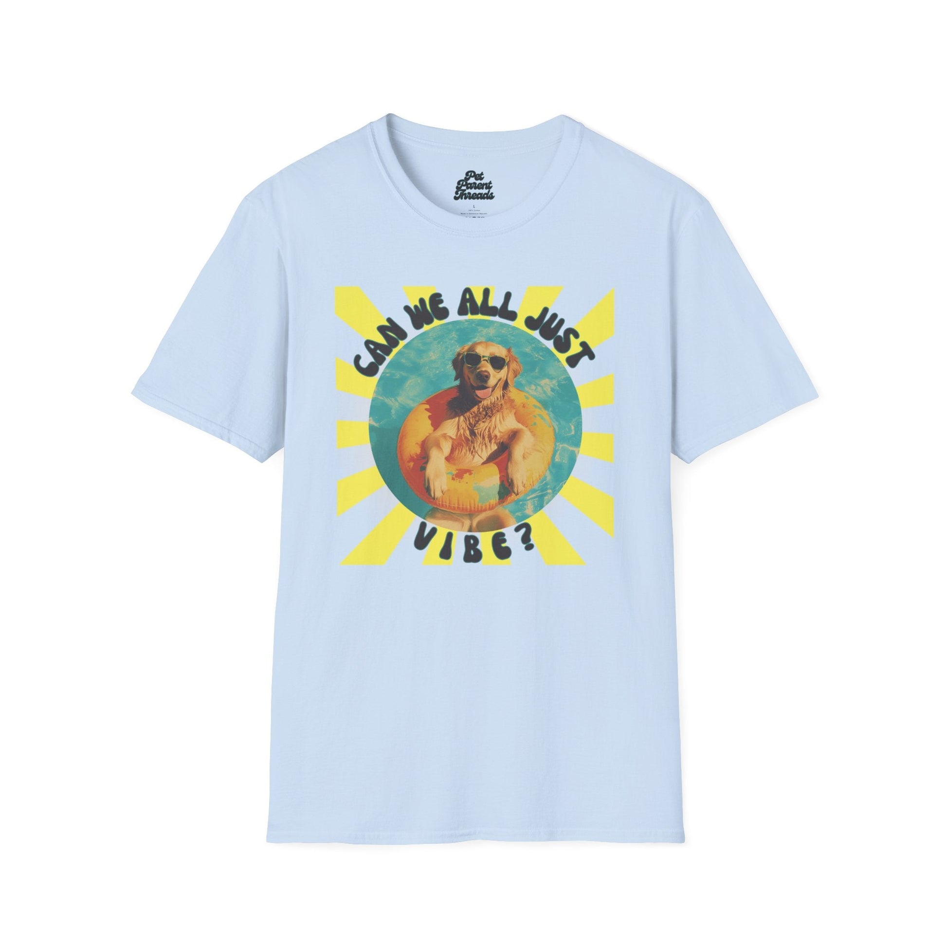 "Can We All Just Vibe?â Retro Summer Graphic Tee Light Blue