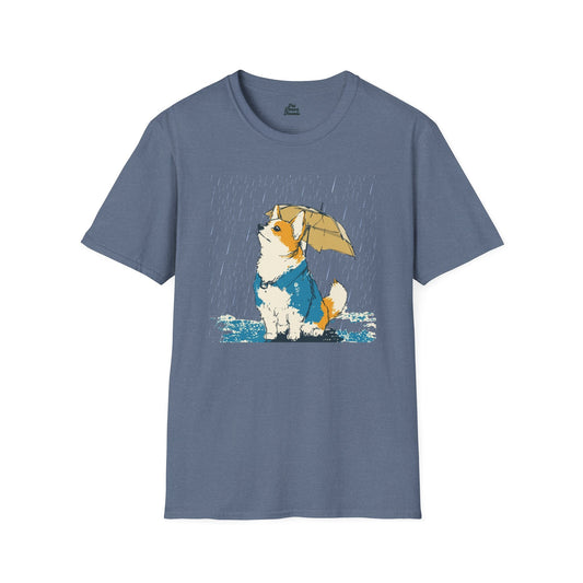 Rainy Day Corgi Graphic Tee Heather Indigo