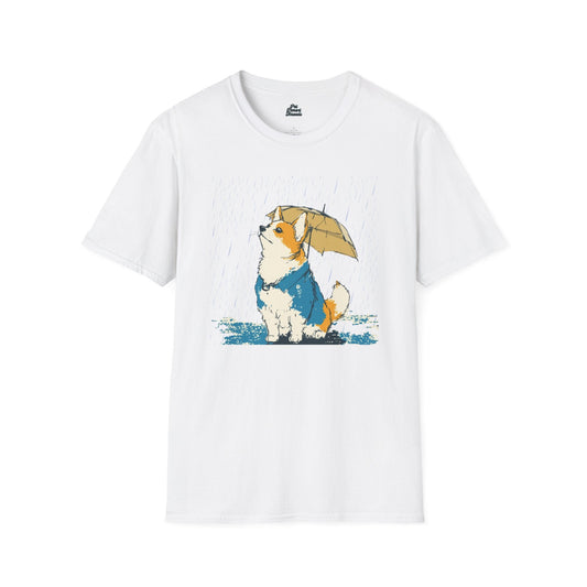 Rainy Day Corgi Graphic Tee White