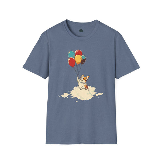 Up Up and Away Corgi Graphic Tee Heather Indigo